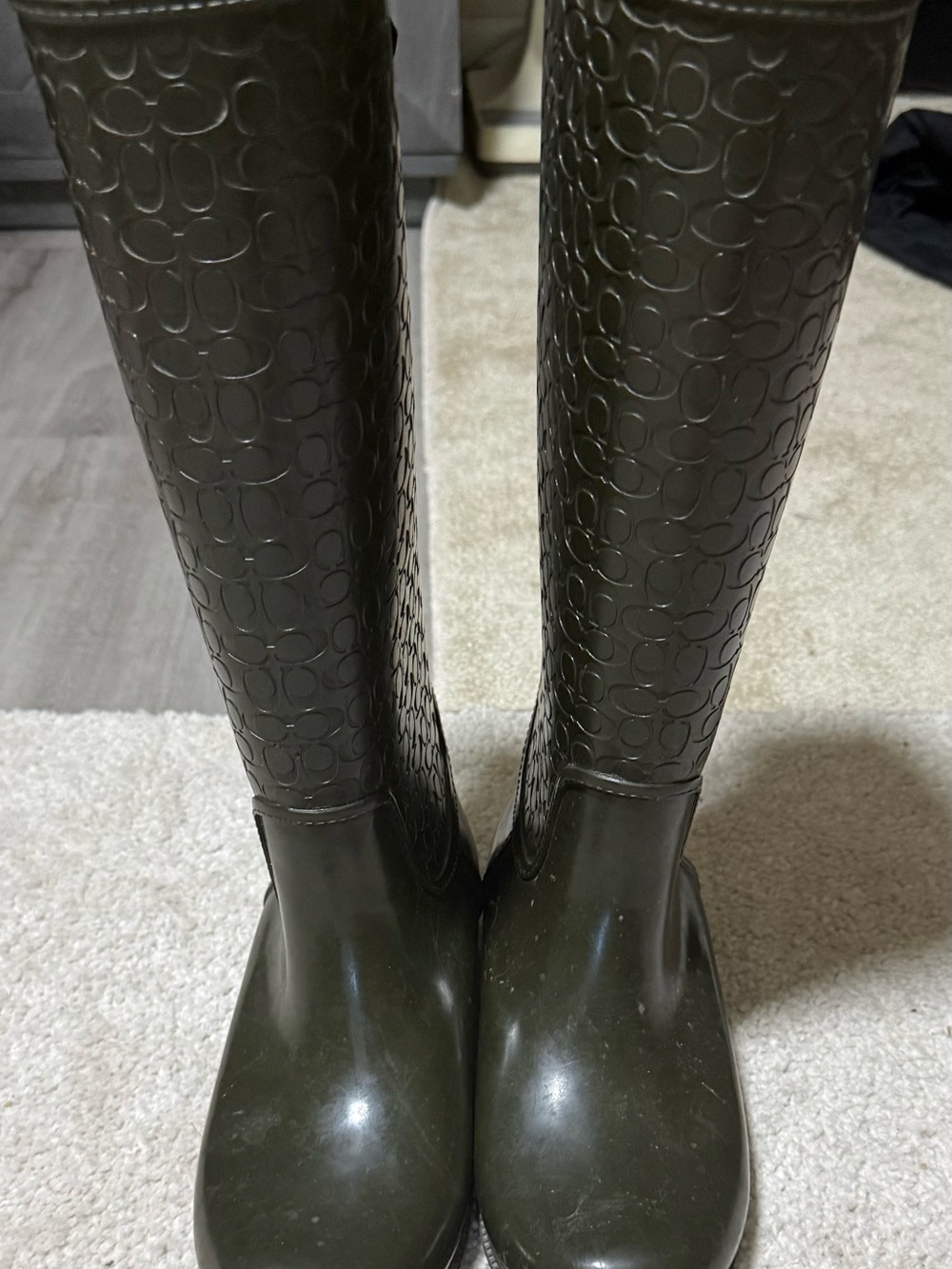 Coach Olive Green Signature Tall Rain Boots
